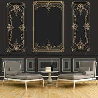 custom mural wallpaper european style 3d stereo golden plaster carving fresco modern geometric luxury living room tv sofa poster