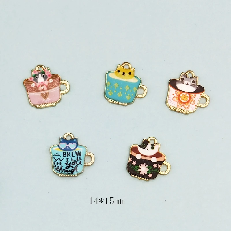 10 шт./упак. мини чашка Cat Эмаль талисманы капли масла в виде металлической