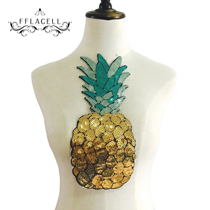 1 шт. нашивки с блестками большой мотив аппликация ананасы для одежды аксессуары