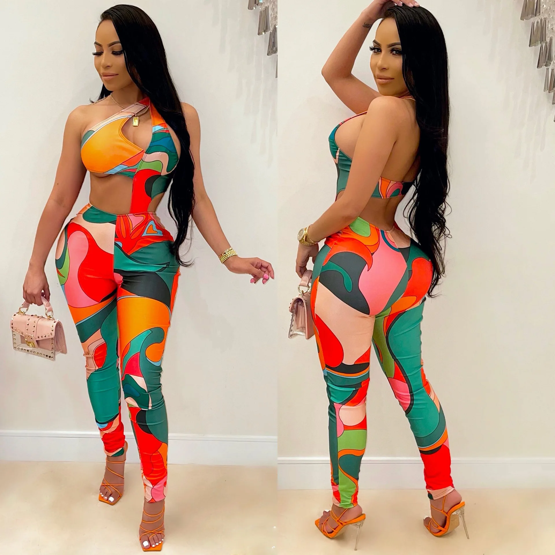 

Womens Summer Sexy Jumpsuitas Hollow Out Streetwear Casual Bodysuits Colour Sleeveless Elastic High Waist Jumpsuit Sexy Playsuit