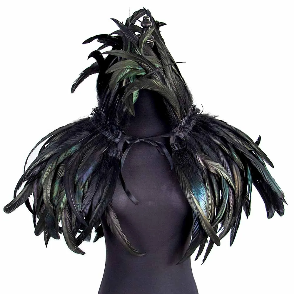 

Black Rooster Feather Shawl Gothic Feather Cape Fake Collar Victorian Cosplay Props Halloween Party Stage Dress Up