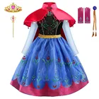 Платье принцессы Ana для девочек, Детский костюм с накидкой, детская одежда для косплея Снежная королева 2, нарядные платья на Хэллоуин, день рождения