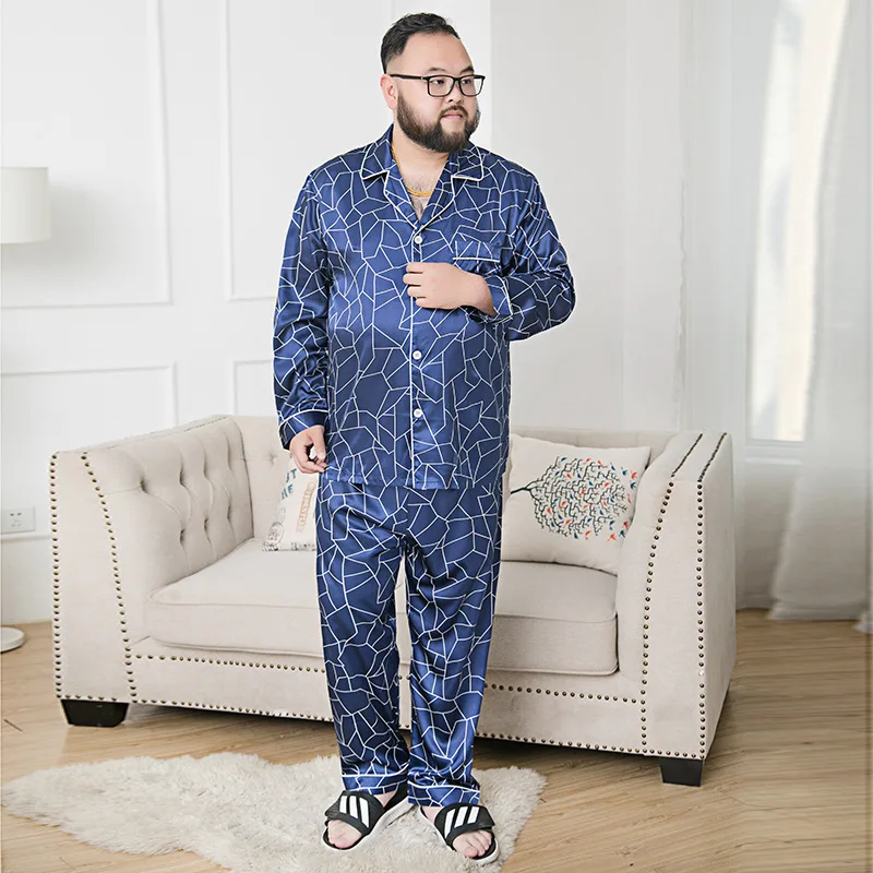 Summer Men's Viscose Fiber Pajamas Men's Summer Long Sleeve Thin Type for Spring and Autumn Winter Plus-sized Silk Homewear Set