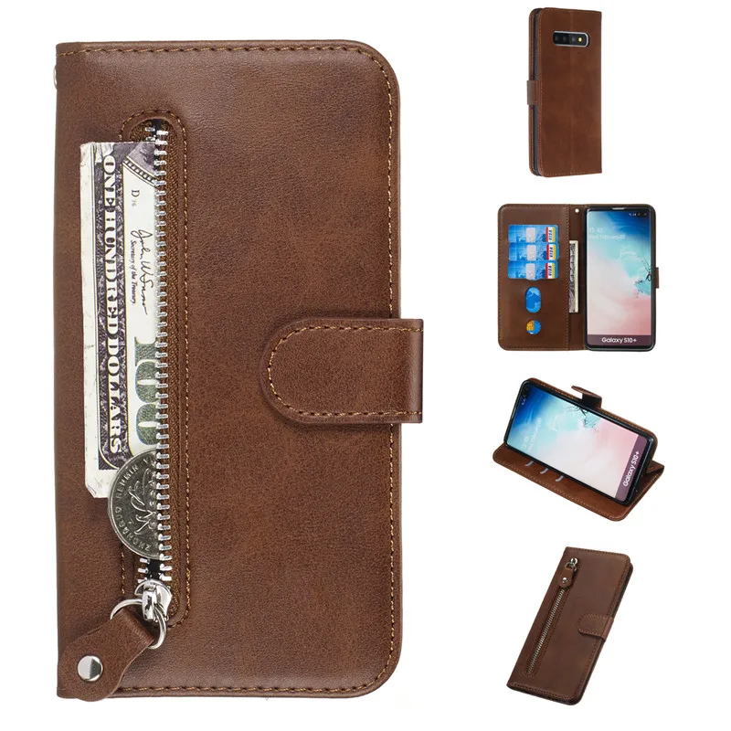 Brown Кожаный чехол-книжка Tikitaka для samsung Note 8, 9, Note 10, Pro, на молнии, с отделениями для карт, кошелек, чехол для телефона Galaxy S10, S10, E, S10 Plus - Цвет: Brown