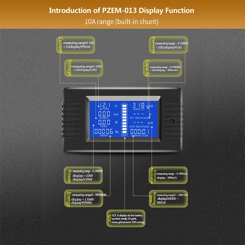 Цифровой тестовый инструмент для батареи амперметр вольтметр напряжение