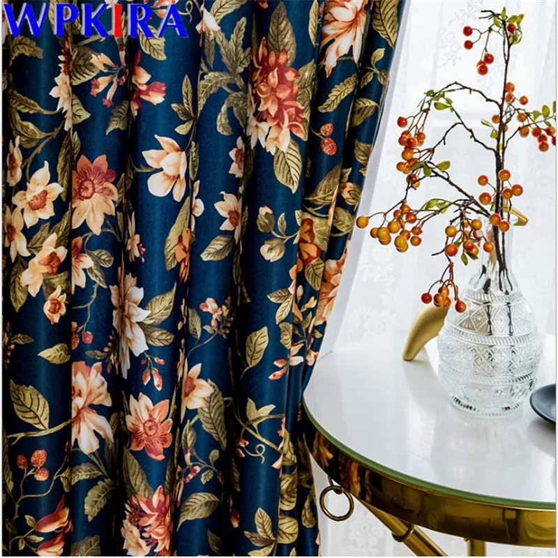 Затемняющие шторы в американском стиле с принтом кантри современные темно синие