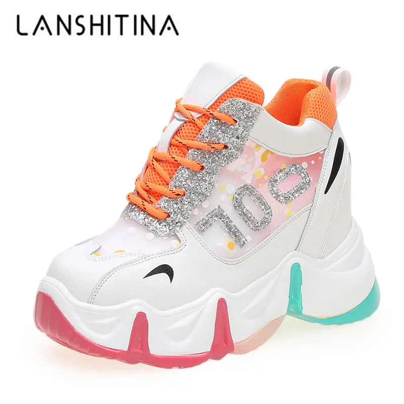 Женские массивные кроссовки на танкетке 2020 см Повседневные Дышащие сетчатые