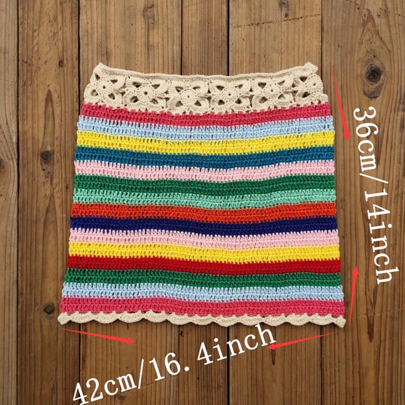 

Women Beach Cover Up Crochet Bikini Skirt Cotton Swimwear Cover Ups Summber Beach Wear Rainbow Striped Beach Dress Bathing Suit