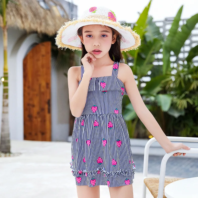 Женский Детский купальник модное платье в полоску для маленьких студентов