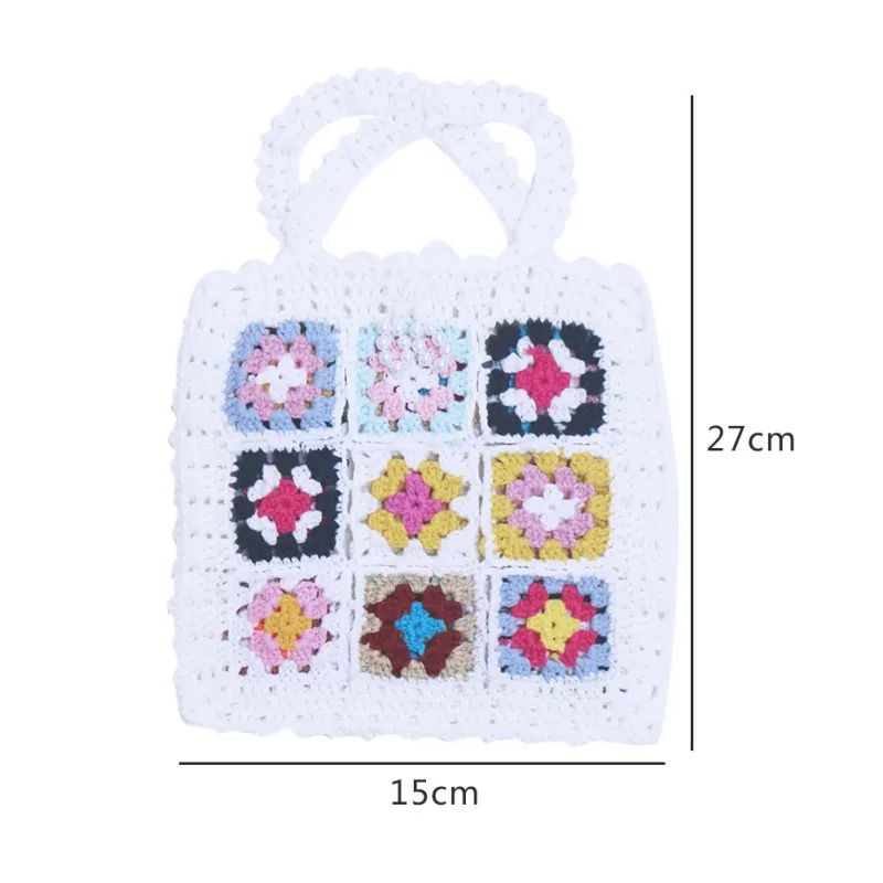 

Women Mix Color National Wind Knitted Sweet Cute Beach Handbag Line With Bag White Pearl Drawstring Design Lady