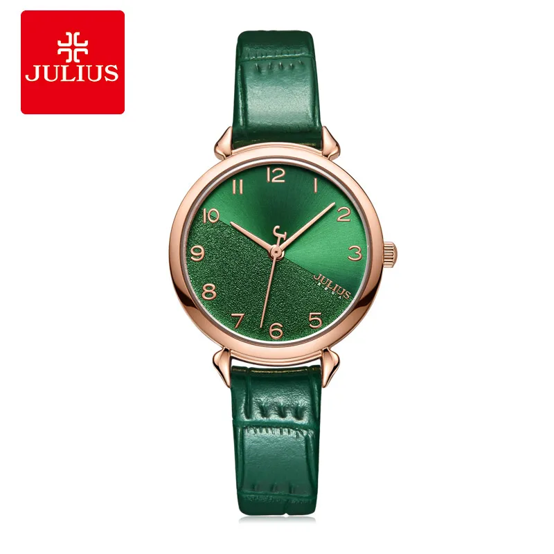 

Julius Watch JA-1274 Girl's Green Quartz Watch Popular Casual Leather Fashion Whatches Reloj Mujer 30M Water Resistant Gift Box
