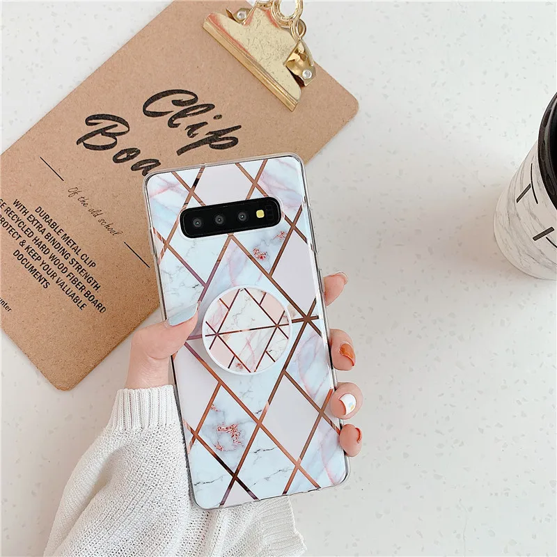 

Splice Marble Stand Holder Case For Samsung Galaxy S10 Plus S10e S8 S9 Back Cover on A50 A70 Shell TPU IMD Silicone Phone Coque
