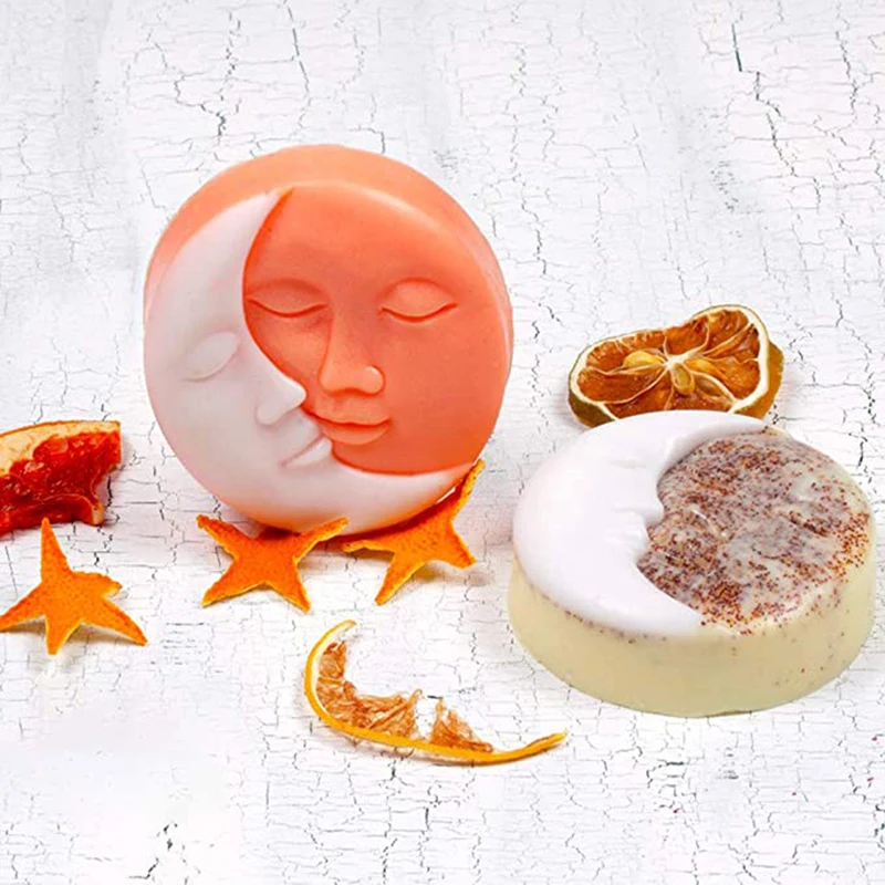

4 Cavity Sun And Moon Silicone Soap Mold Crescent Moon Face Soap Mould for Homemade Lotion Bar Bath Bombs Resin Making