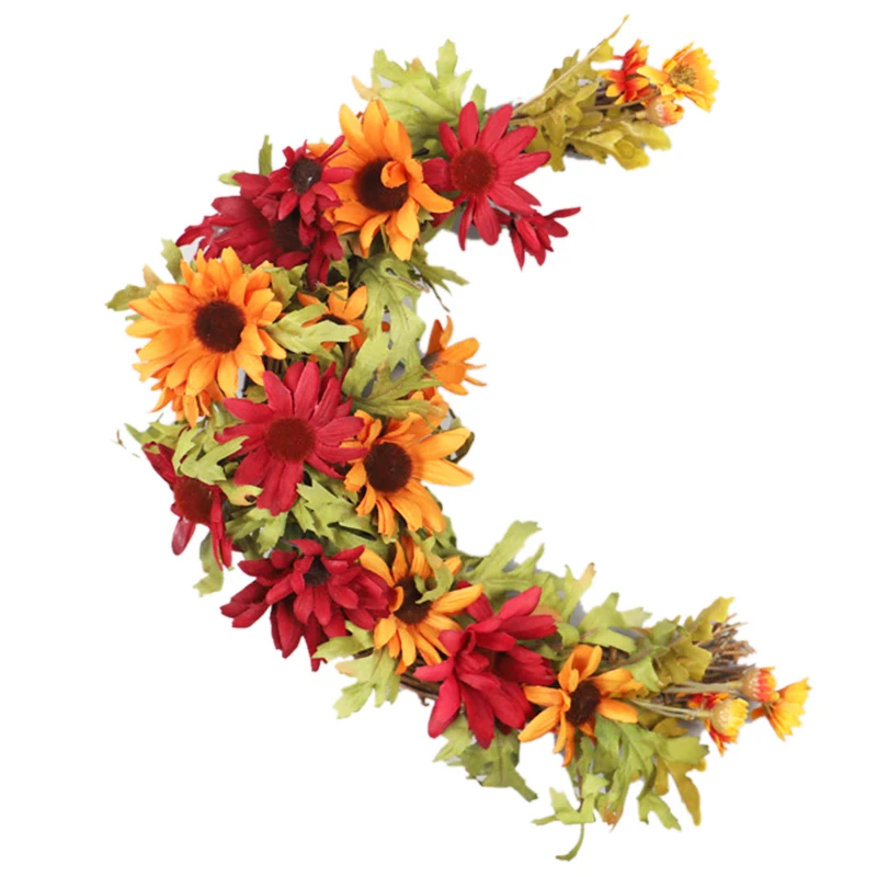 

Hot Sale Artificial Moon Shape Chrysanthemum Garland Pendant for Thanksgiving Bar Wedding Party Wall Window Hanging Decorations