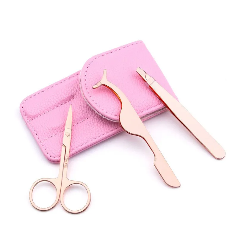 

3Pcs Eyelash Tweezers Eyebrow Scissors Set Stainless Professional Eye Lashes Extension Cosmetic Tools Leather Bag Makeup