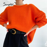 simplee oversized long sleeve female orange sweater autumn casual o neck winter pullover women office purple ladies basic jumper
