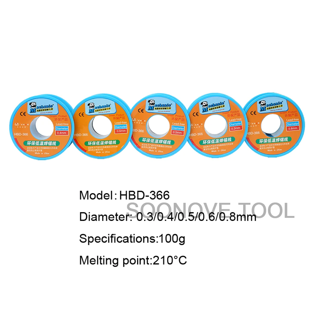 MECHANIC 100g Sn42/Bi58 0.3/0.4/0.5/0.6/0.8mm Low Temperature Solder Wire Lead Free Soldering Tin Line Roll |