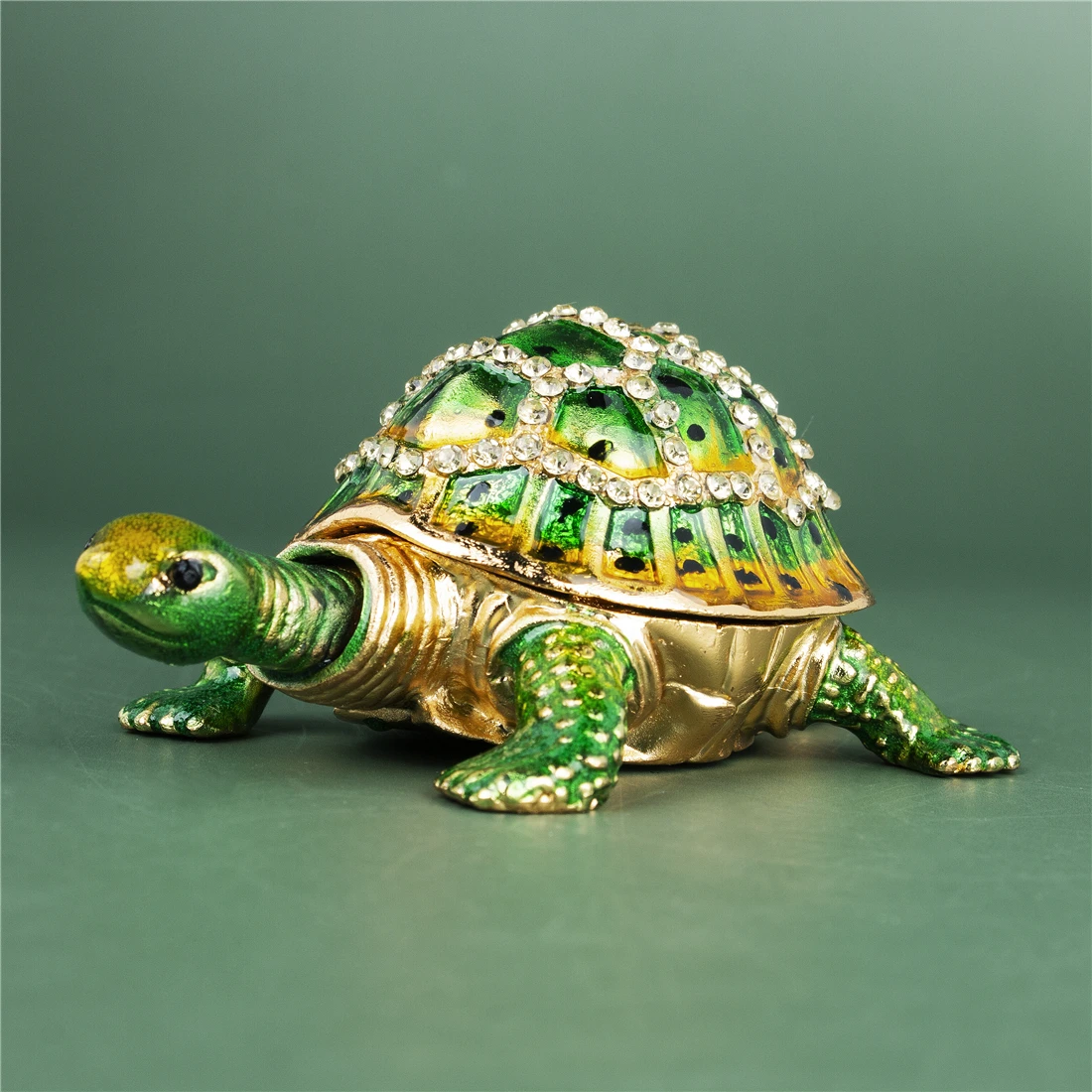 H&D Green Turtle Jewelry Trinket Boxes Hinged,Crystal Bejeweled Turtle Animal Figurines Collectible,Tortoise Lover Gifts