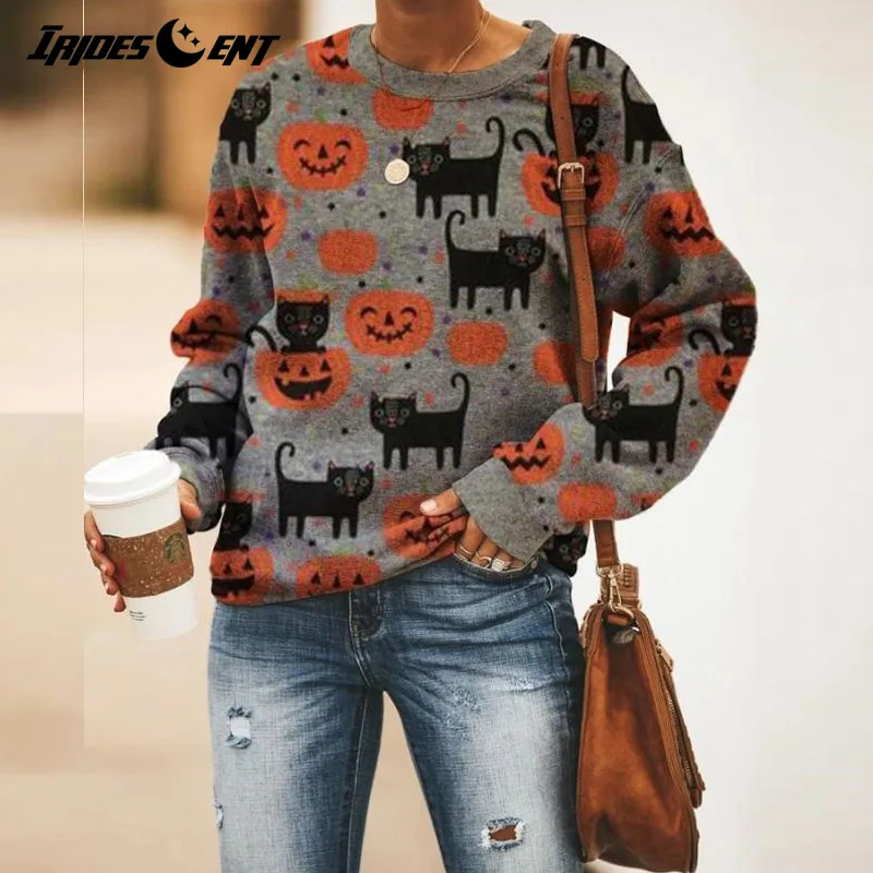 Свитшот с длинным рукавом и принтом на Хэллоуин Осень-зима | Женская одежда