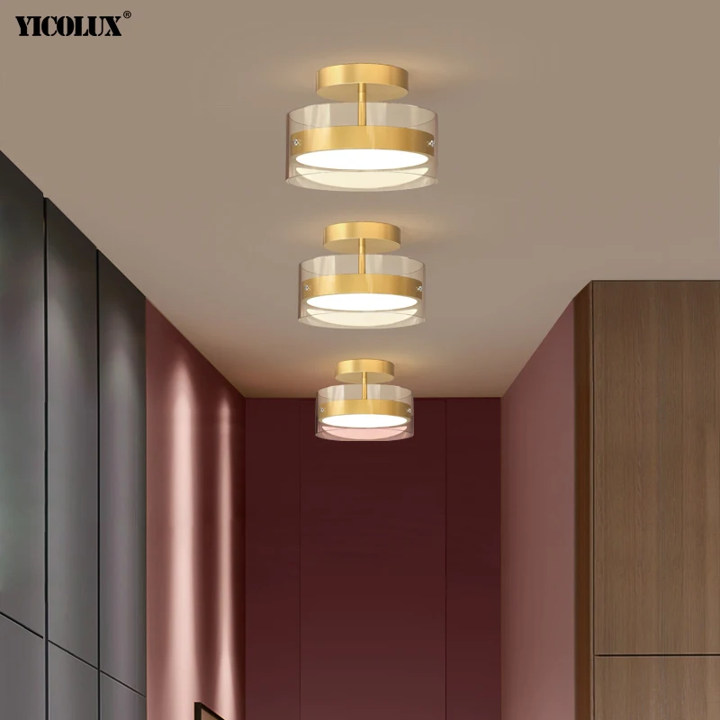 Simple LED Ceiling Lights Golden Black Lamps For Hallway Balcony Corridor Aisle Round Glass Shell Lighting Decorative Fixtures