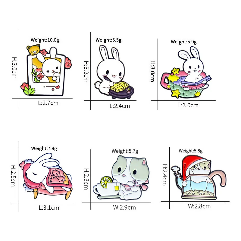 Эмалированная булавка в виде чашки кролика кошки Китти чайника животные броши на