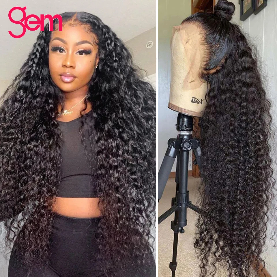 

28 Inch Deep Wave Frontal Wig Middle Part Long Curly Lace Front Human Hair Wig For Black Women GEM Hair Remy HD Lace Frontal Wig