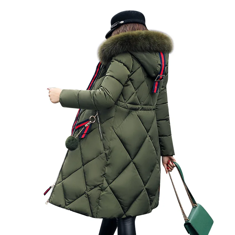 HX01ArmyGreen 5XL Женские зимние длинные пуховые пальто плюс размер Теплые Топы повседневные меховой для шеи толстые хлопковые пуховики с капюшоном корейское пальто - Цвет: HX01ArmyGreen