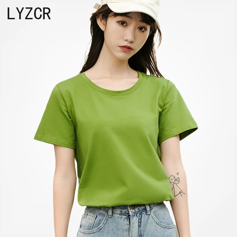LYZCR летняя хлопковая Для женщин футболка Топы 3XL свободная Femme с круглым вырезом
