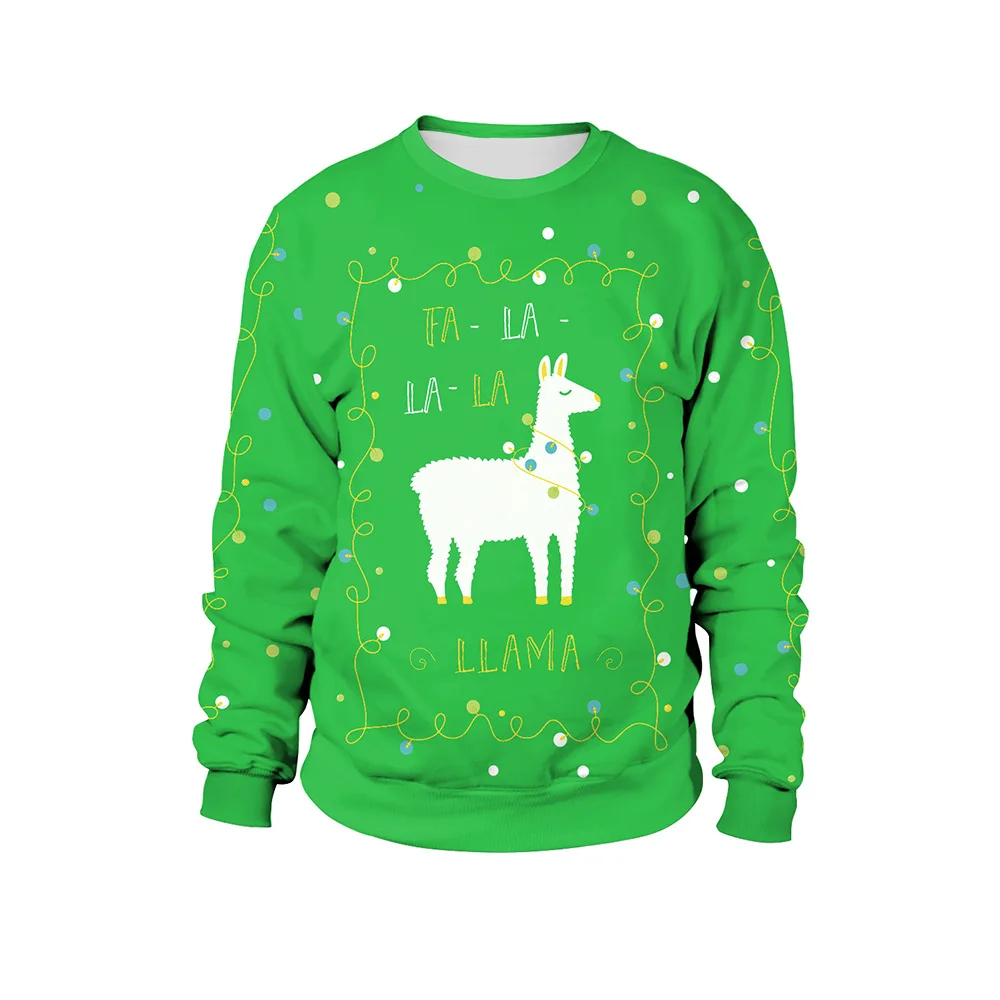 

Sweatshirt Women Green Alpaca Print Pullovers Navidad Inter Clothes Women Christmas Sudaderas Streetwear Women New Year 2022 Top