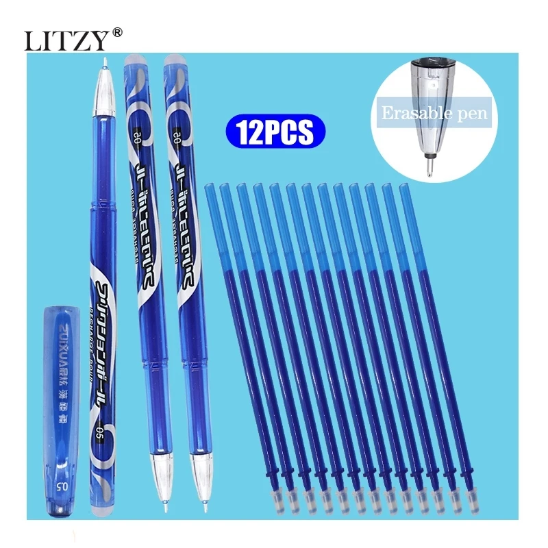 

12Pcs/Set 0.5mm Erasable Pen Refill Rod Blue/Black Ink Gel Pen Refill Washable for School Office Writing Supply