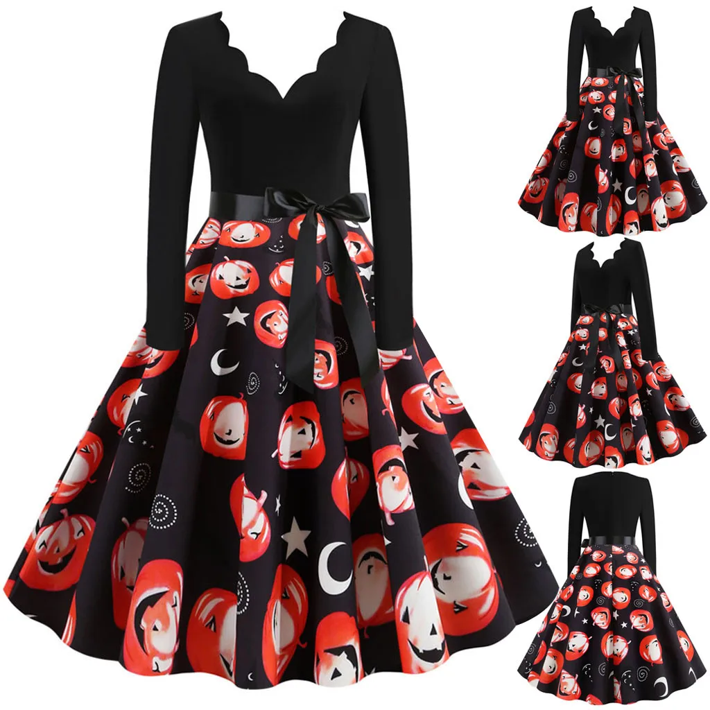 Женская обувь в винтажном стиле Платья с длинными рукавами на осень Хэллоуин 1950s