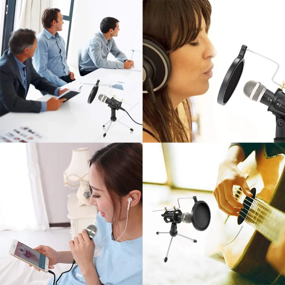 

Lefon Recording Condenser Microphone Mobile Phone Microphone Microfone For Computer Pc Karaoke Mic Holder For Android 3.5mm plug