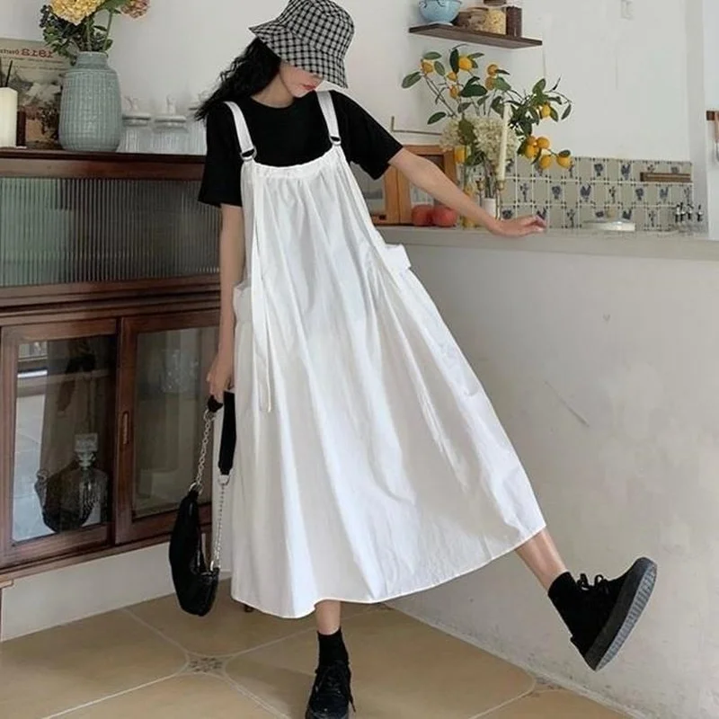 

Топ с короткими рукавами добавить комплект платья без рукавов для женщин Свободные Одноцветный жилет для карманов японский Стиль Harajuku Kawaii ...