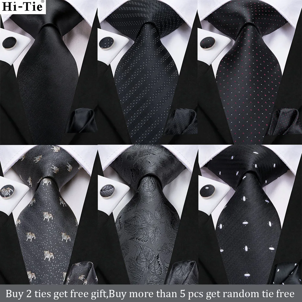 Галстук Hi-Tie 8 5 см черный однотонный полосатый Пейсли 100% шелк мужской деловой