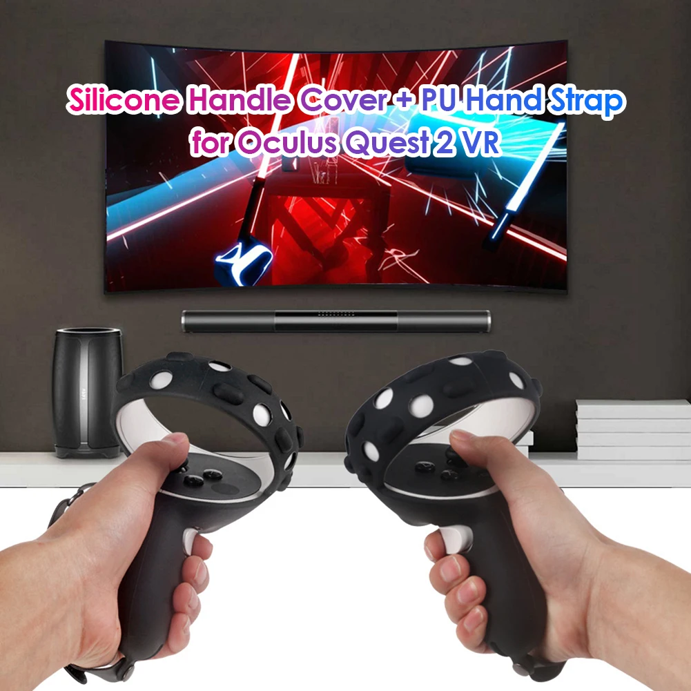 

1 Pair Controller Protective Cover with Strap Handle Grip for Oculus Quest 2 VR Kit Protective Case Handle Grip