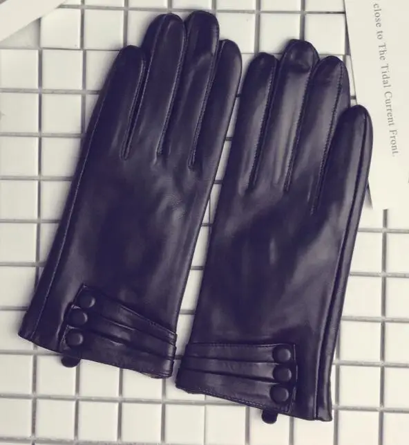 Перчатки женские из овечьей кожи на осень/зиму с флисовой подкладкой для