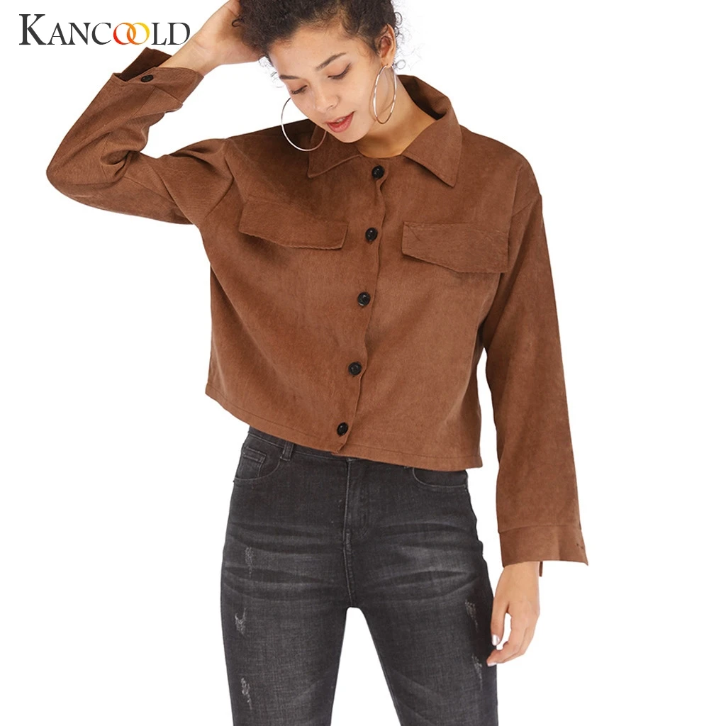 KANCOOLD пальто модное с длинным рукавом тонкая молния Вельвет Повседневная Верхняя одежда с отложным воротником Новые пальто и куртки для женщин 2019AUG20