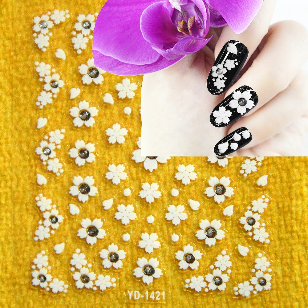 

Floral White Flowers Sticky Stickers Rhinestone Sticker Nail Stickers Decals 3d Nail Art Sticker Nail Decal Sticker For Manicure