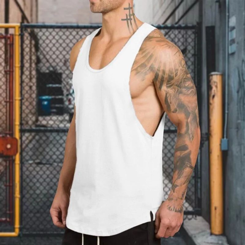 

Men Solid Color Vest Sleeveless Vest Loose Top Fitness Clothing running leisure training stretch slim breathable vest