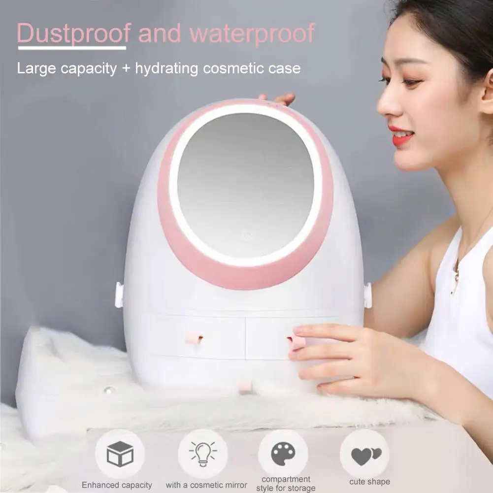 Коробка для хранения косметики с светодиодный светильник зеркало Портативный