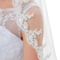 white ivory one layer fingertip bridal veil lace edge wedding veils with comb vail velos de novia