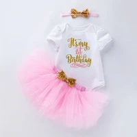 baby girl clothes set first birthday tulle skirt set for girls short sleeve summer 3pcs newborns outfits princess tutu dress set