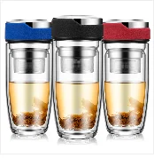 Curge Стекло Чай Кубок кружки с крышкой Чай Infuser стеклянный, с двойными стенками чашка для Кофе бутылка-термос для стакан для воды Стекло бутылка для воды