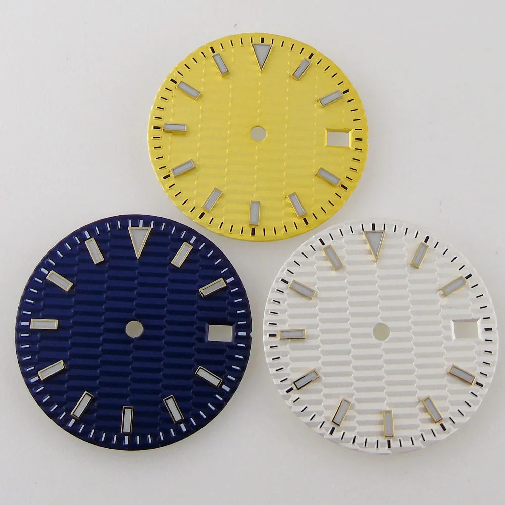 

29mm Gold/Blue/White Luminous Index Fit NH35A Movement Steel Watch Dial