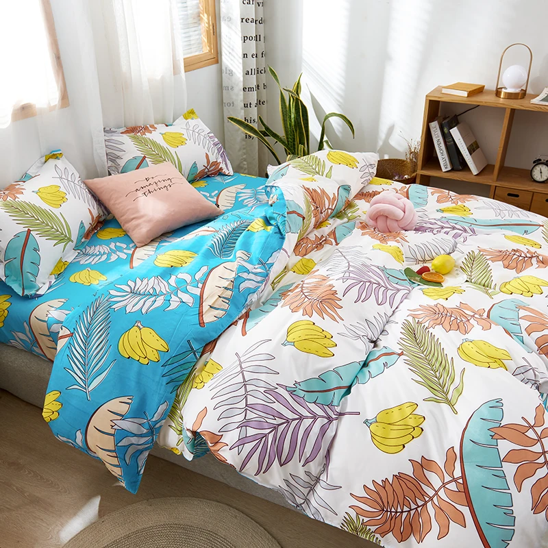 

Cartoon leaves Korean style bedding set duvet cover 240x220 pillowcase sheets Bed linen queen king single size
