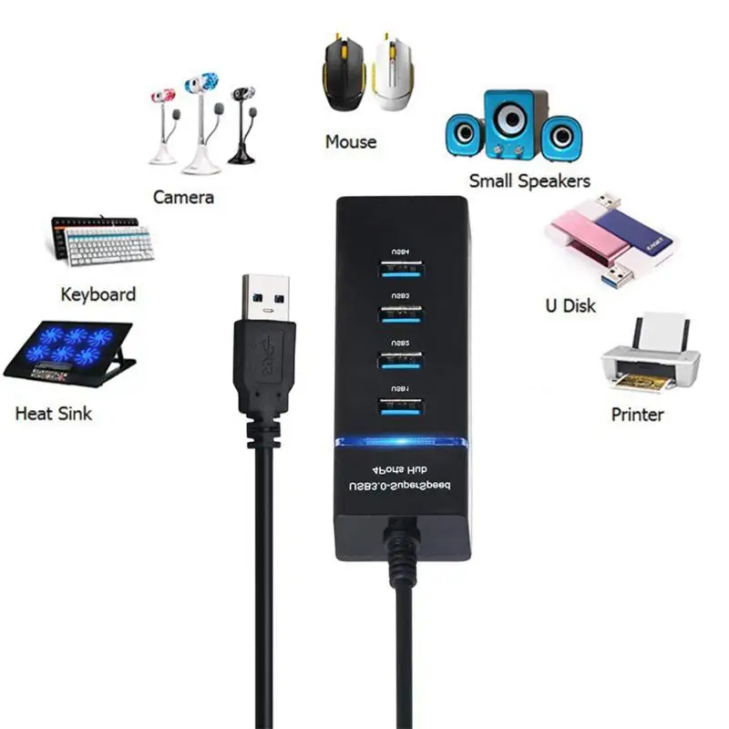 

4 Ports USB 3.0 Hub Lightweight High Speed 5Gbps USB Splitter Adapter Converter for Macbook Laptop PC Tablet Computer