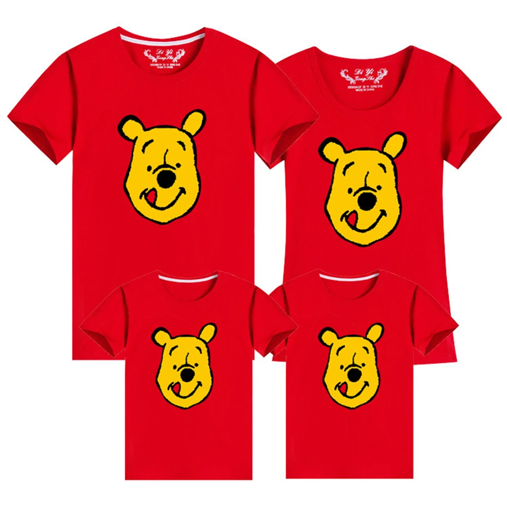 

Summer Family T-shirts Winnie The Pooh Cartoons Cute Printing Short Sleeve Harajuku Casual Children Clothes Tops Loose Cozy