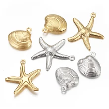 10pcs Stainless Steel Starfish Charms Shell Pendant Gold Color Necklace Bracelet Accessories for Jewelry Making Findings DIY