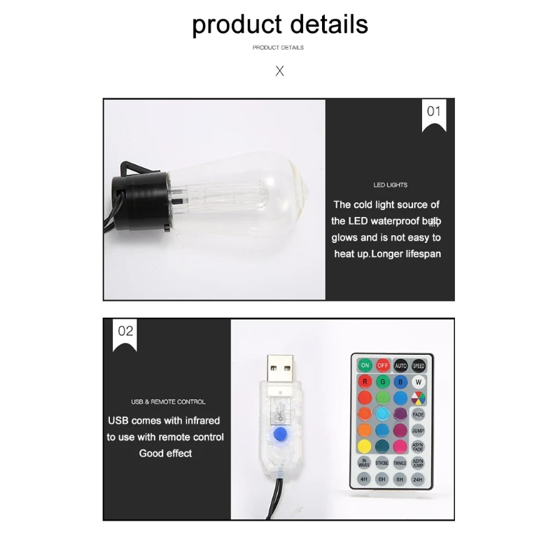 

17-Color Outdoor String Lights LED Dimmable Bulb Lights with Remote Control Waterproof LED Light String for Patio Room
