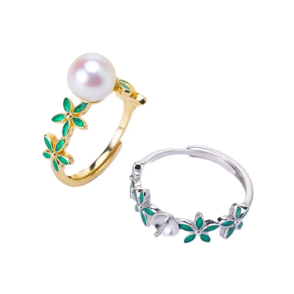 

Pearl Ring Settings, Fashionable Ring Findings, Adjustable Size 925 Silver Ring Jewelry DIY Making No Pearl